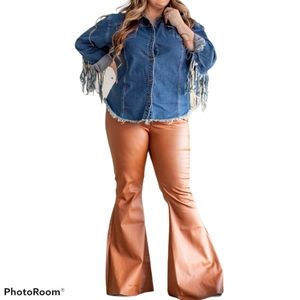 L&B Matte Camel Vegan Leather Plus Size Flare Pant